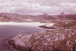 A purchased slide of Achmelvich beach with the hostel in the distance