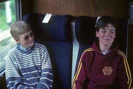 Carl Jones and Chris Hall on the train home