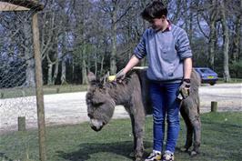 Gary Johnson takes his turn with the friendly donkey near the Rufus Stone