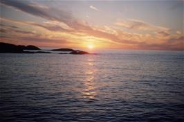 The sun sets on the North Sea as we sail out of the many islands near Bergen on our way to Stavanger and home [Remastered scan, August 2019]