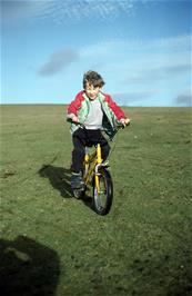 Our youngest solo rider, Paul Twydell, shows off his skills on the moor near Harford Moor Gate Car Park [Remastered scan, August 2019]