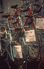 A selection of highly-desirable touring bikes on show at Cyclex [New scan, July2019. Kodachrome 64 film]