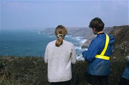 Erica Brown and Luke Hatherley admire the North Cornwall coast at North Cliffs [Kodachrome 200.  Remastered scan, July 2019]