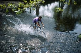 Martin waterlogs his wheel bearings in the river Lynher near Pillaton [Remastered scan, July 2019]