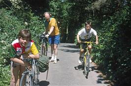 Neil, Dave and Tao on the final climb to Mothecombe [Remastered scan, July 2019]