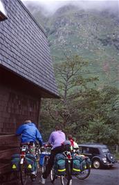 Ready to leave Glen Nevis hostel, with clouds still shrouding Ben Nevis [New scan, July 2019]