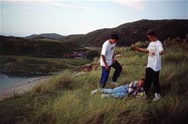 Martin Hills, Mark Hedges and Peter Rushworth at Camusdarach Beach [New scan, July 2019]