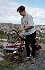 Mark Bernard deals with an annoying puncture in his Moulton, somewhere between Flodabay and Stockinish [Remastered scan, July 2019]