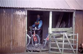 Paul Smith shelters from the rain in the Tyncornel hostel bike shed [Remastered scan, June 2019]