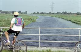 Martin Hills on the bridge over South Drain at Chilton Moor, looking east towards Burtle [Remastered scan, June 2019]