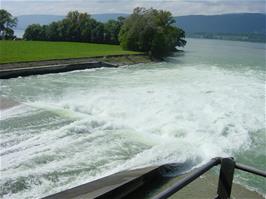 The Aare-Hagneck Canal empties into the Bielersee Lake after releasing its power in the Hagneck HEP station, 25.8 miles into the ride