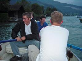 Setting off for our rowing boat adventure on Lake Thunersee, from Leissigen Youth Hostel