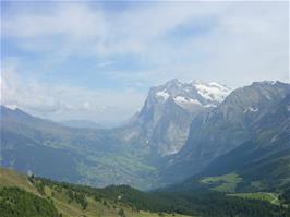 View to Grindelwald, Wetterhorn and Mittelhorn again, from the higher viewpoint of the Grindelwaldblick restaurant, Klein Scheidegg