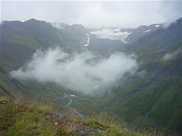View back towards Gletsch as we climb above the clouds on our way to the Furka Pass