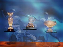 Examples of the trophies made at Waterford Crystal