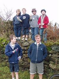 Josh, Dennis, Zac, Donald, Joe and Gavin just beyond the gateway to the open moor, on Skerraton Down