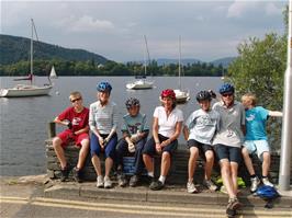 A group photo by the ferry at Bowness Quay on Lake Windermere