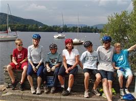 A group photo by the ferry at Bowness Quay on Lake Windermere