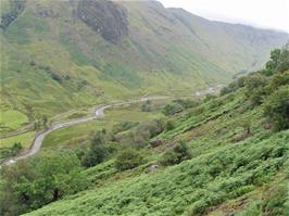 View up to the remote end of the Derwent valley, from Sourmilk Gill, Seathwaite