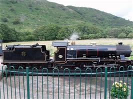The miniature steam engine at Dalegarth station, being rotated by hand on the turntable