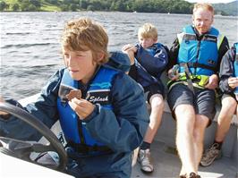 Chocolate biscuits all round on our hire motor boat on Lake Windermere