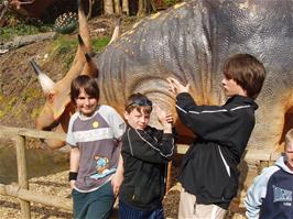 Zac, Ashley, Matt & Alex with the dinosaurs at Wookey Hole