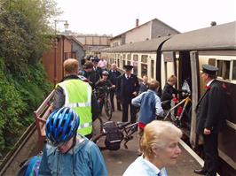 Boarding the steam train at Watchet station