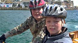 Zac and Ash on the passenger ferry from West Looe to East Looe - we could have used the bridge, but this was more fun