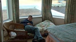 Zac in our comfortable room at the Chy an Kerensa Guest House, Cliff Road, Perranporth