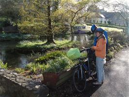 Heidi and Charles at the village pond opposite Veryan Village Hall