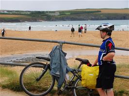 Soaked clothes as we leave Harlyn Bay - but fortunately the hostel is not far away