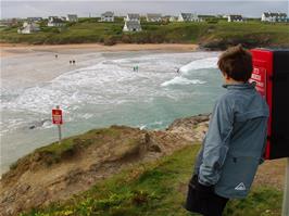 Ashley overlooking Treyarnon Bay from just outside the Youth Hostel