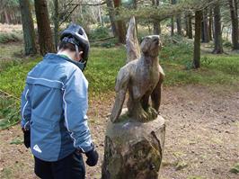 Sculptures in the woods on Horner Hill, 11.7 miles into the ride