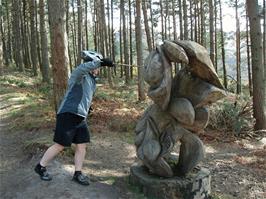 Sculptures in the woods on Horner Hill, 11.7 miles into the ride