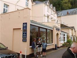 A group photo outside the Bath Hotel, Lynmouth, before we set off