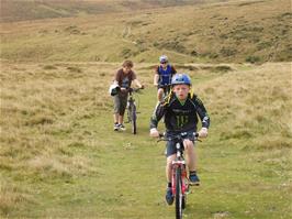 Callum leads the way over the moor on the Abbots Way