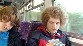 Ash and Ryan on the early train from Fort William to Mallaig