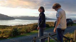 Ash and Ryan take in the stunning views from Raasay Youth Hostel across the Sound of Raasay to the Isle of Skye