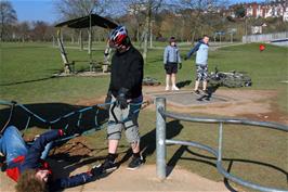 Fun around the trampoline in the park at Exeter