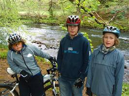 Ash, Zac and Hallam by the river Dart in Hembury Woods