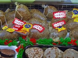 Haggis for sale in Fort William - this photo was required by Ash's parents as proof that he had crossed the border