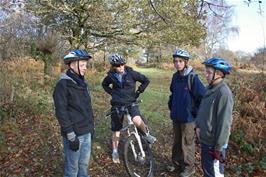 Callum, Ash, Jack and Matt at a woodland glade in the upper reaches of Hembury Woods