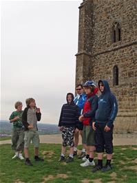 The group by St Michael's Tower on Glastonbury Tor