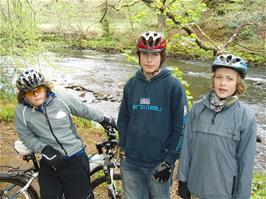 Ash, Zac and Hallam by the river Dart in Hembury Woods