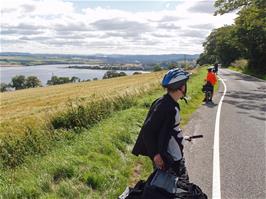 Callum admires the view along the Cromarty Firth towards Dingwall, 31.0 miles into the ride