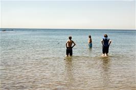 Connor, Callum and Ash test the water temperature