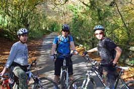 Callum, Ash and Jack on the lane to Deancombe