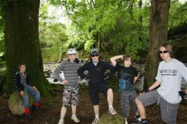 Connor, Callum F, Ash, Callum O'B and Jack by the River Avon near South Brent