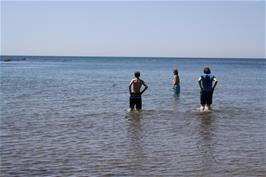 Connor, Callum and Ash test the water temperature