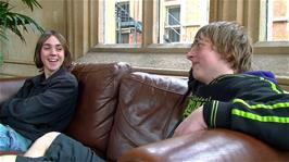 Jack and Callum in the cafe at Bristol Temple Meads station